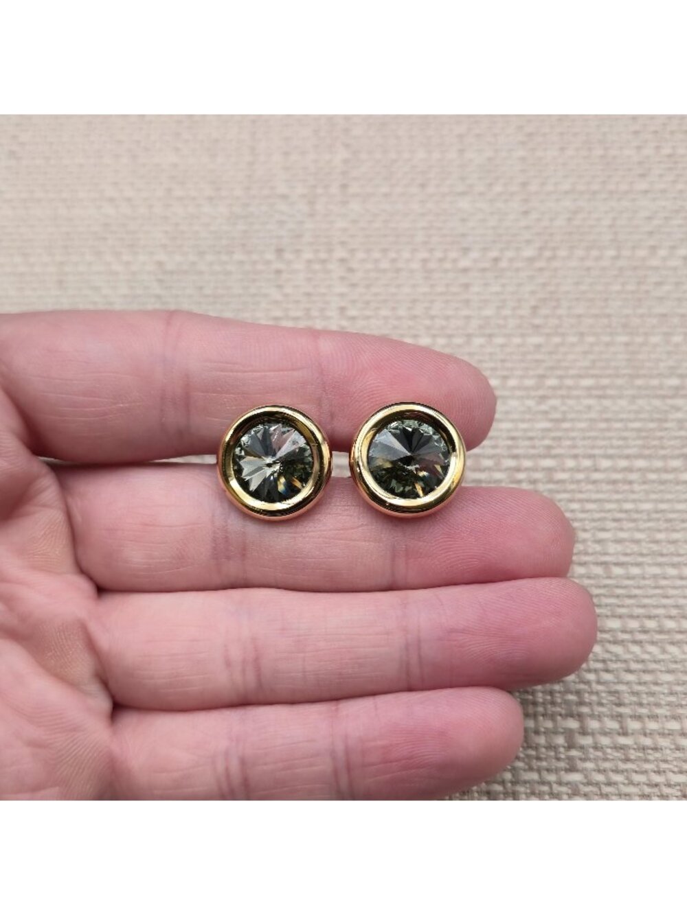 Vintage Round Faceted Crystal Rhinestone Bezel Set Cufflinks A8936